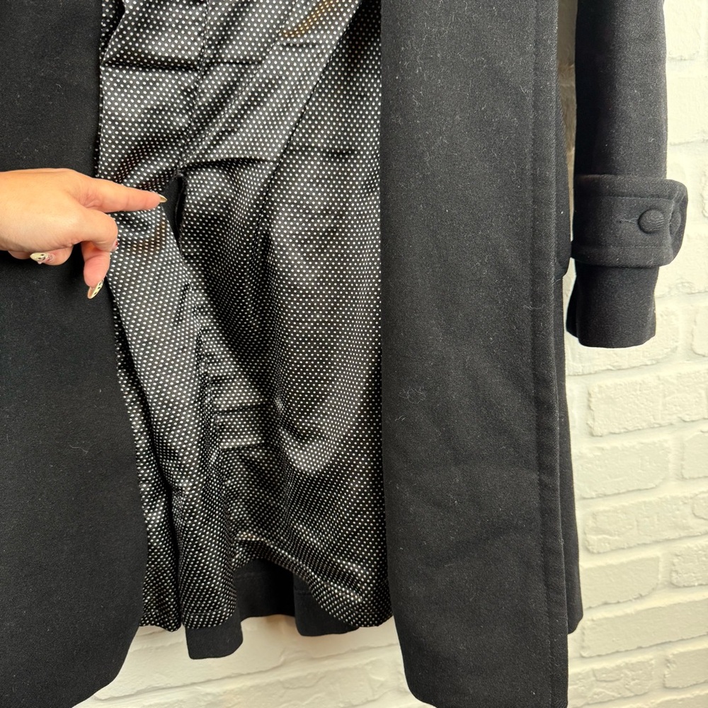 Lux Black Wool Blend Double Breasted Hooded Coat XS - Picture 11 of 12